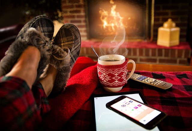 image of holiday relaxing by a fire